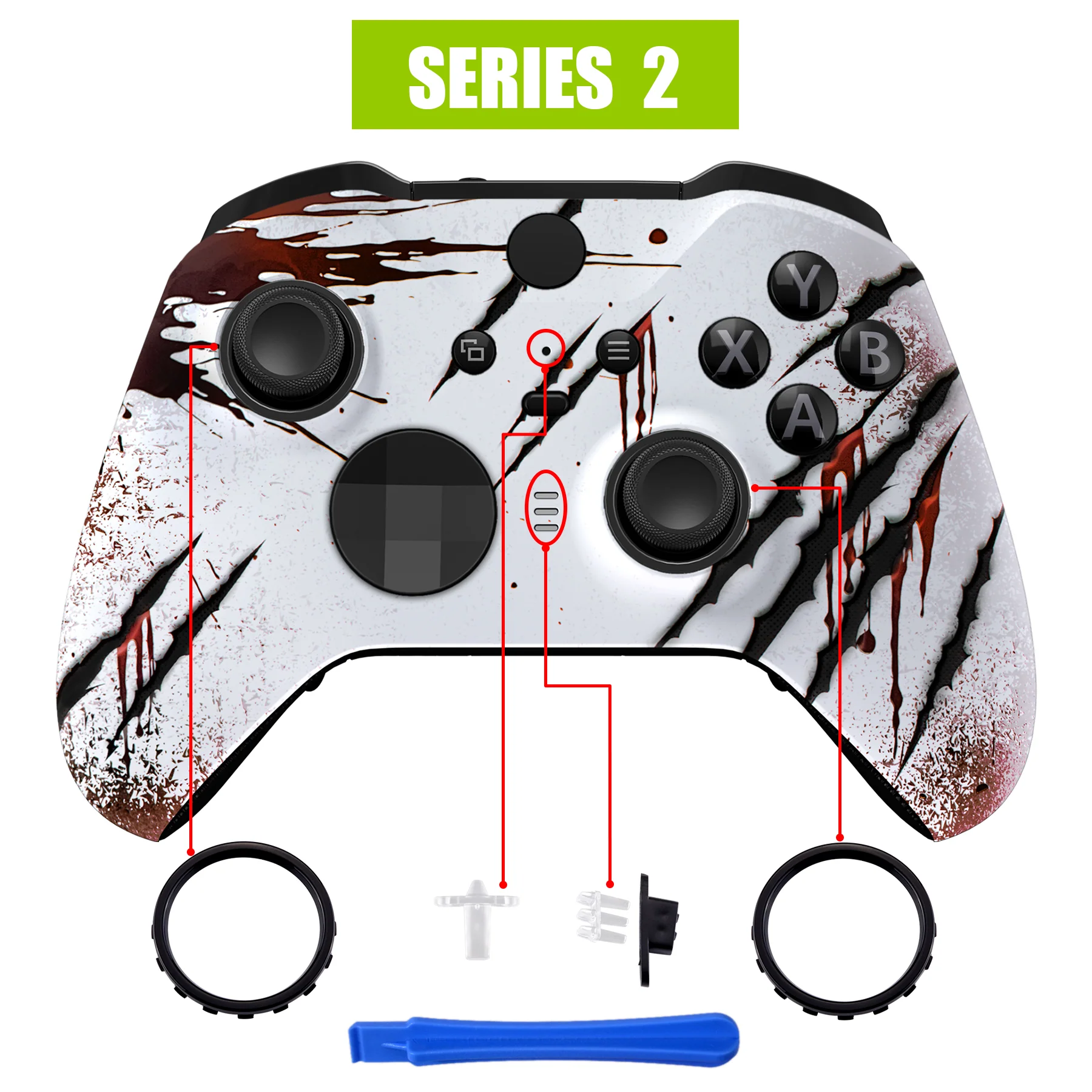 eXtremeRate Replacement Front Housing Shell Case with Accent Rings for Xbox One Elite Series 2 & Elite 2 Core Controller (Model 1797) - Wild Attack - Image 4