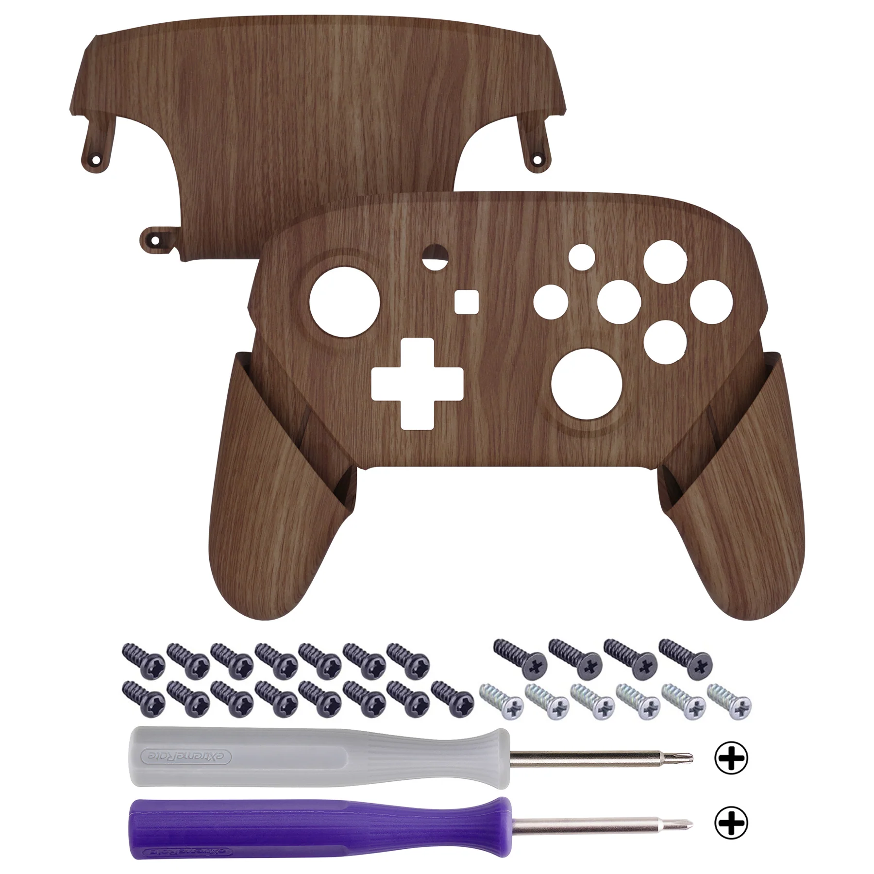 eXtremeRate Replacement Full Set Shell Faceplate Backplate Handles for Nintendo Switch Pro - Wood Grain - Image 2