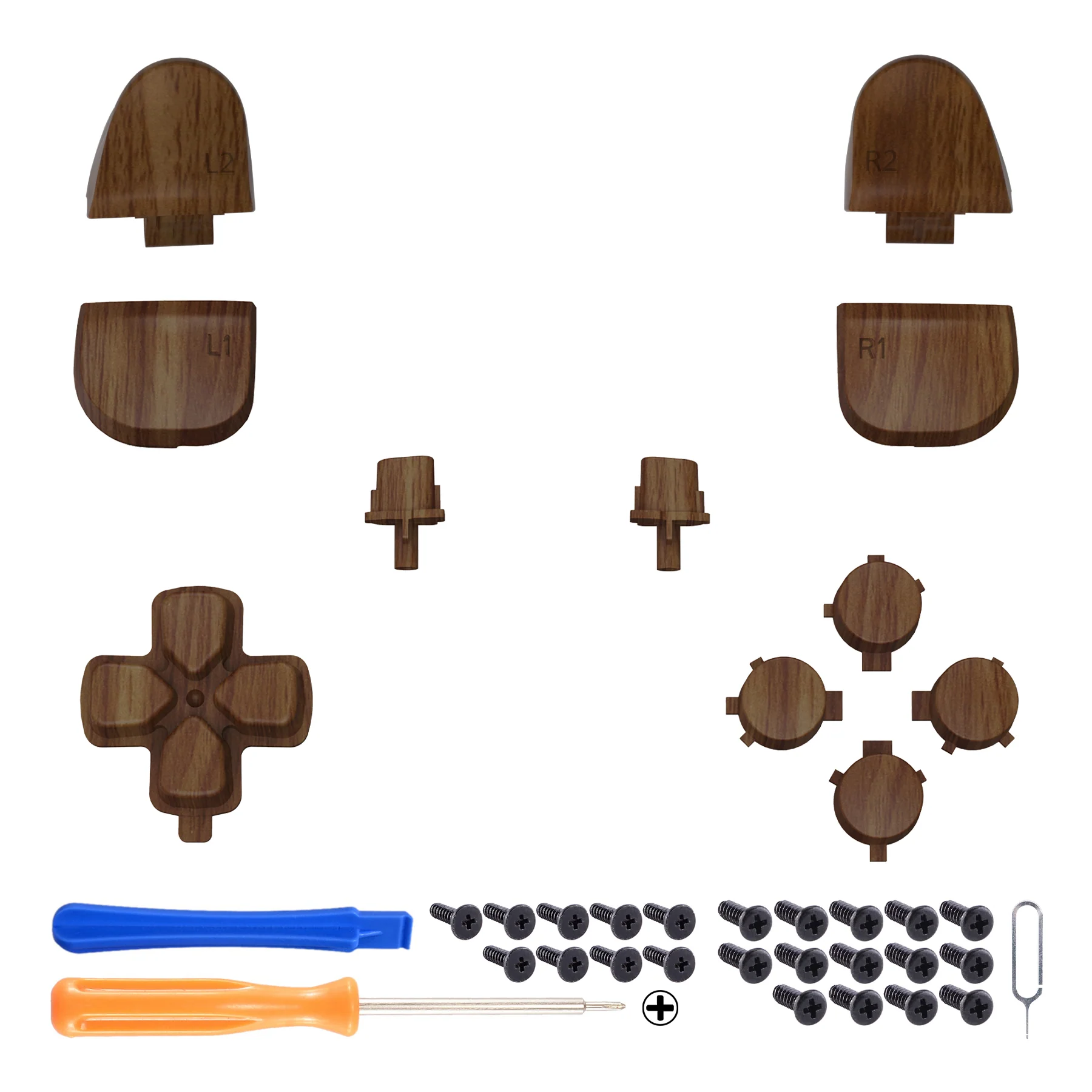 eXtremeRate Replacement Full Set Buttons Compatible with PS5 Controller BDM-030/040/050/060 - Wood Grain - Image 2