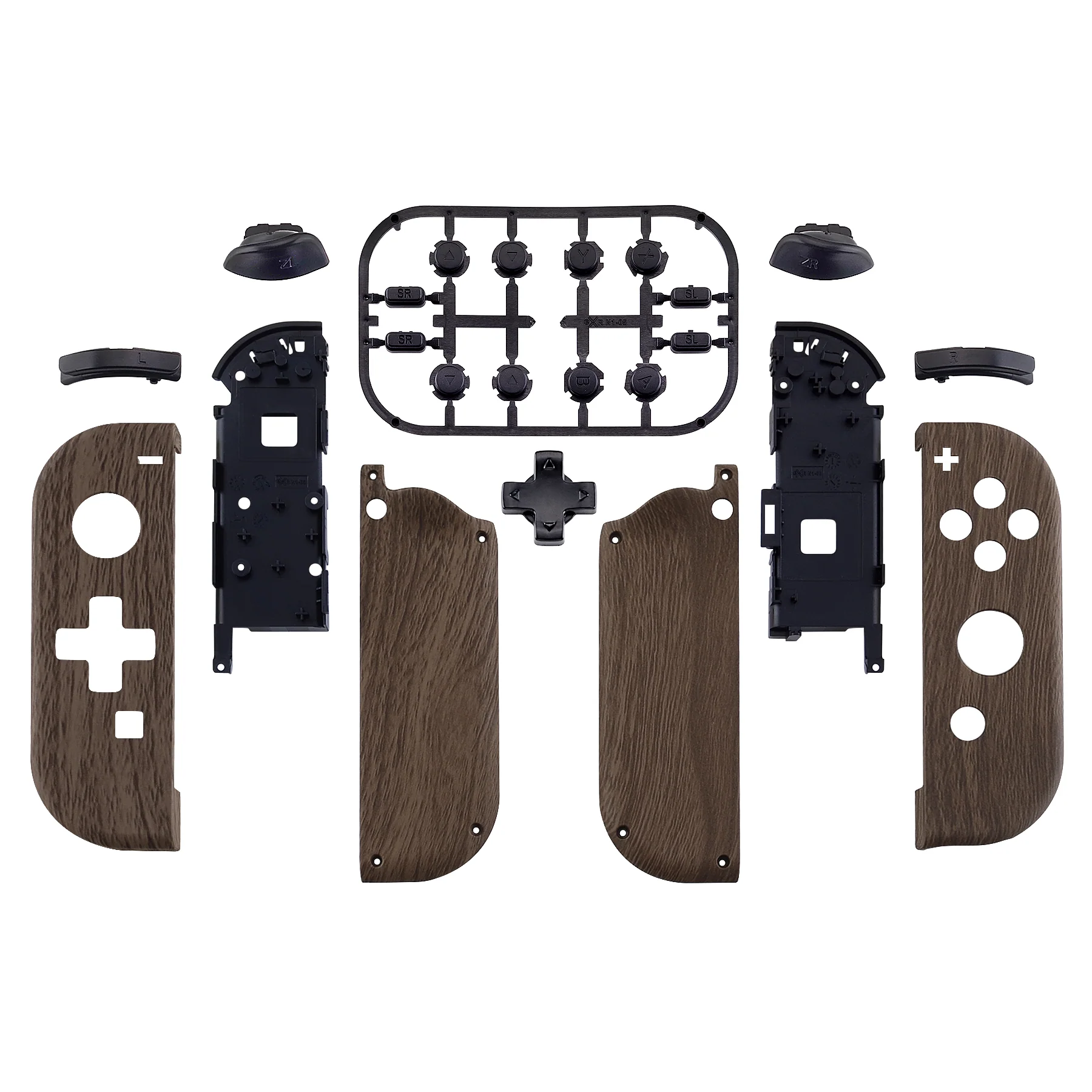 eXtremeRate Dpad Version Replacement Full Set Shell Case with Buttons for Joycon of NS Switch - Wood Grain - Image 2